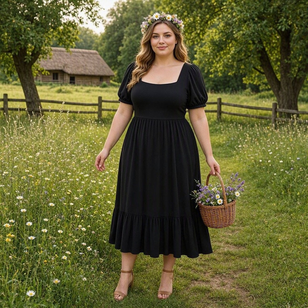 Dress Cottagecore Whimsigoth Boho Bohemian Short Sleeve Plus Size 2X 20W-22W